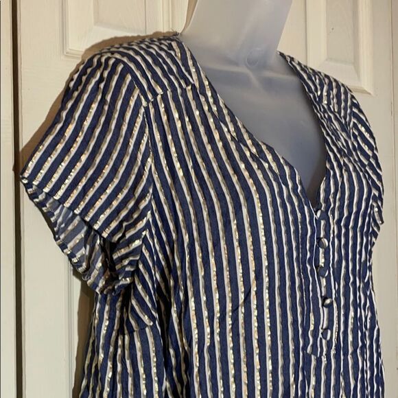 Torrid Blue and Sparkly Gold Lurex Striped Blouse 0/0X - Picture 10 of 15